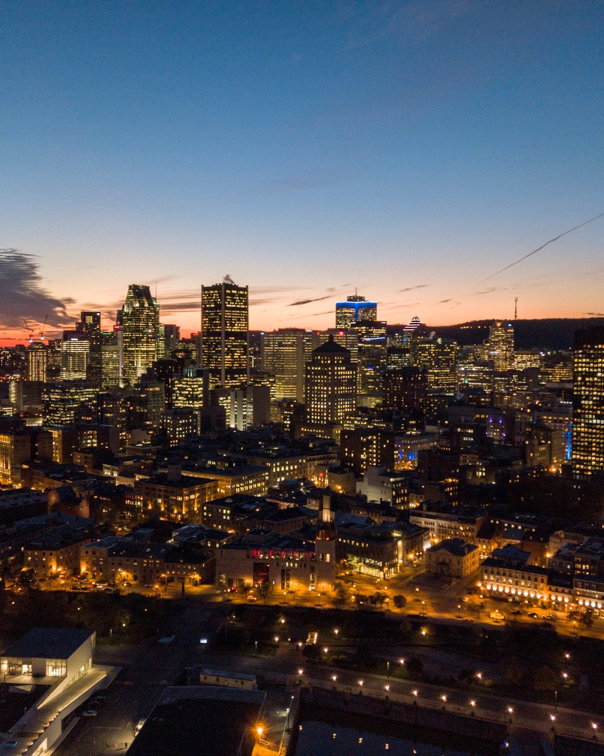 Montreal business district at dusk